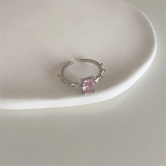 Luckacco Pink Crystal Irregular Heart Rings Creative Zircon Bowknot Opal Love Heart Open Ring Y2K Shiny Rings for Women Party Jewelry