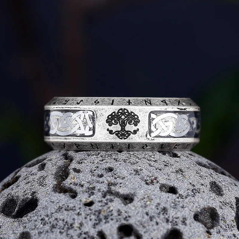 luckacco valentine's day gift nordic viking tree of life rings for men stainless steele vintage celtic knot ring amulet jewelry