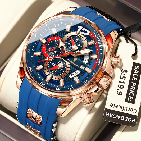 Luckacco POEDAGAR Luxury Military Men Watch Calendar Chronograph Waterproof Luminous Man Wristwatch Fashion Silicone Quartz Men's Watches