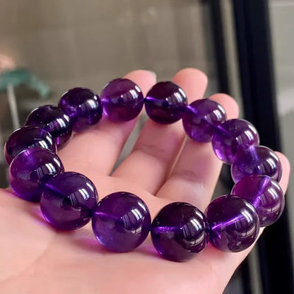 Luckacco Natural Purple Amethyst Crystal Bracelet Gemstone Beads 12mm 14mm Round Beads Women Men Amethyst Healing Stone AAAAA