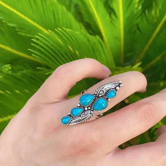 Luckacco Bohemian Ethnic Style Faux Turquoise Ring Series Large Rings for Women Personalized Vacation Party Vintage Jewelry Accessories