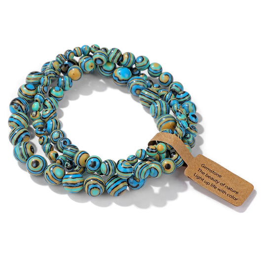 Luckacco Green Agates Stone Bead Bracelet Set 4 6 8MM Natural Labradorite Opal Turquois Bracelet With Tag Stretch Bangle Jewelry Gift