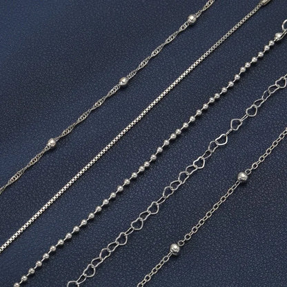Luckacco 5pcs Elegant Alloy Bead Bracelet Set Multilayer Retro Multi-layer Chain Simple Bracelet Trendy Box Chain Simple Fashion Bracelet