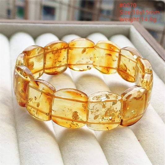 Luckacco Natural Piebald Amber Bracelet Rectangle Beads Blood Red Yellow Flower Amber Women Men Healing Stretch Jewelry AAAAA