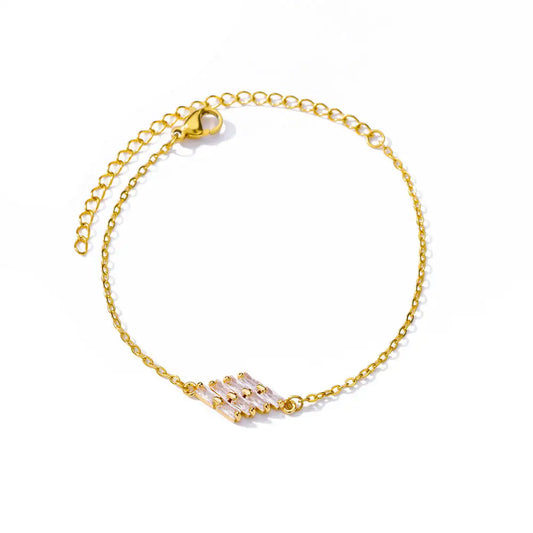 Luckacco Elegant Zircon Flowers Bracelet For Women Girls Charm Gold Color Stainless Steel Plant Bracelets Luxury Designer Jewelry Gifts