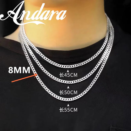 Luckacco Original 925 Sterling Silver 8MM Cuban Necklace Men Women Wedding Fine Jewelry Accessories Party Gift