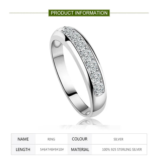 Luckacco 925 Sterling Silver Single Row Diamond Strip Ring For Women Fashion Party Jewelry Gift