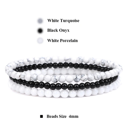 Luckacco 3pcs Amethysts Purple Agates Elastic Bracelets For Women Men Natural Stone Tiger Eye Black Onyx 4mm Beads Bracelet Set Jewelry