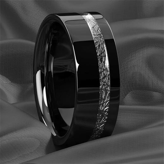 Luckacco Fashion 8mm Men Stainless Steel Rings Silver Color Brushed Deer Antler And Koa Wood Rings for Men Wedding Band Jewelry