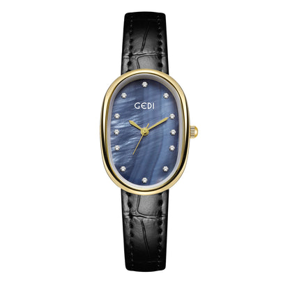 Luckacco Light luxury mother-of-pearl women's watch niche oval waterproof watch ladies litchi pattern leather belt quartz watch