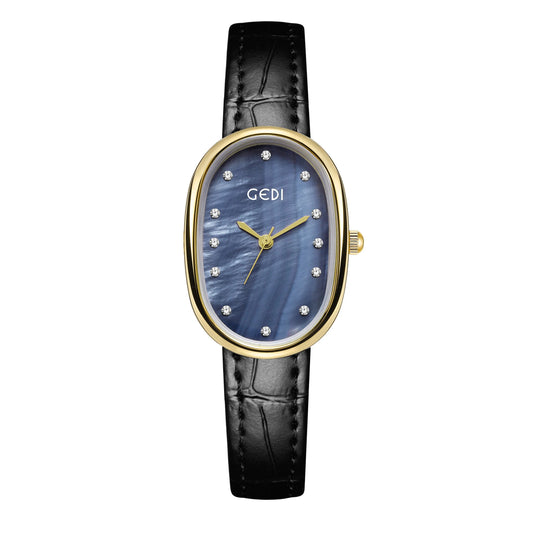 Luckacco Light luxury mother-of-pearl women's watch niche oval waterproof watch ladies litchi pattern leather belt quartz watch