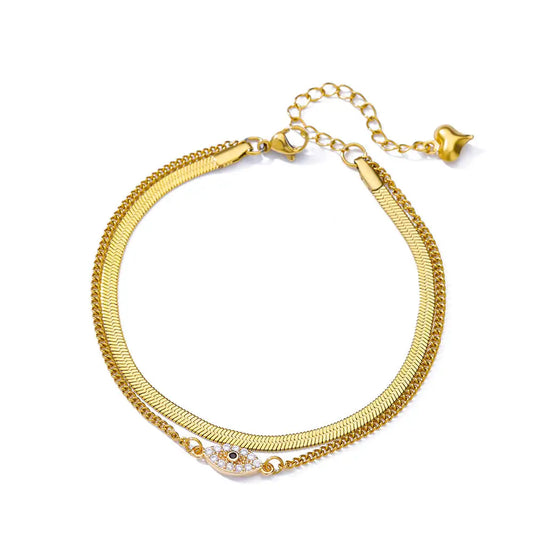 Luckacco Elegant Zircon Flowers Bracelet For Women Girls Charm Gold Color Stainless Steel Plant Bracelets Luxury Designer Jewelry Gifts