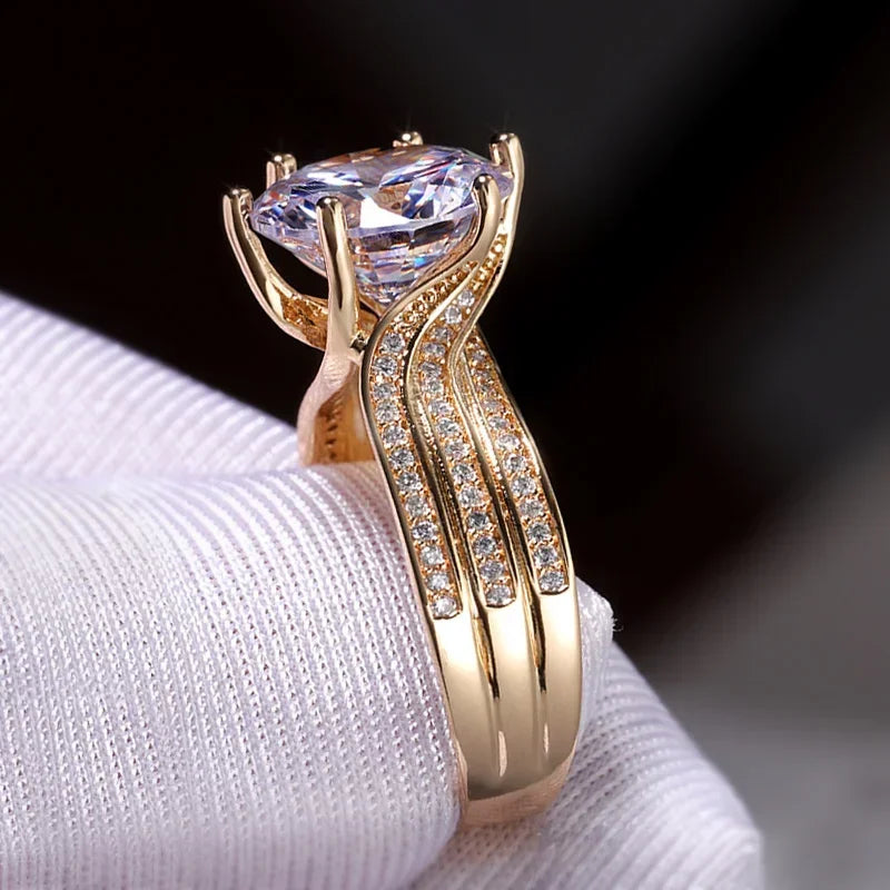 luckacco gorgeous solitaire zirconia bridal wedding rings gold color engagement party brilliant women jewelry anillos de mujer кольцо