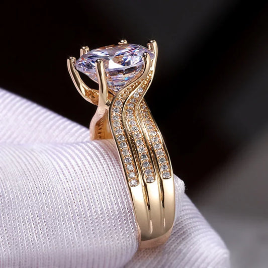 Luckacco Gorgeous Solitaire Zirconia Bridal Wedding Rings Gold Color Engagement Party Brilliant Women Jewelry Anillos De Mujer Кольцо