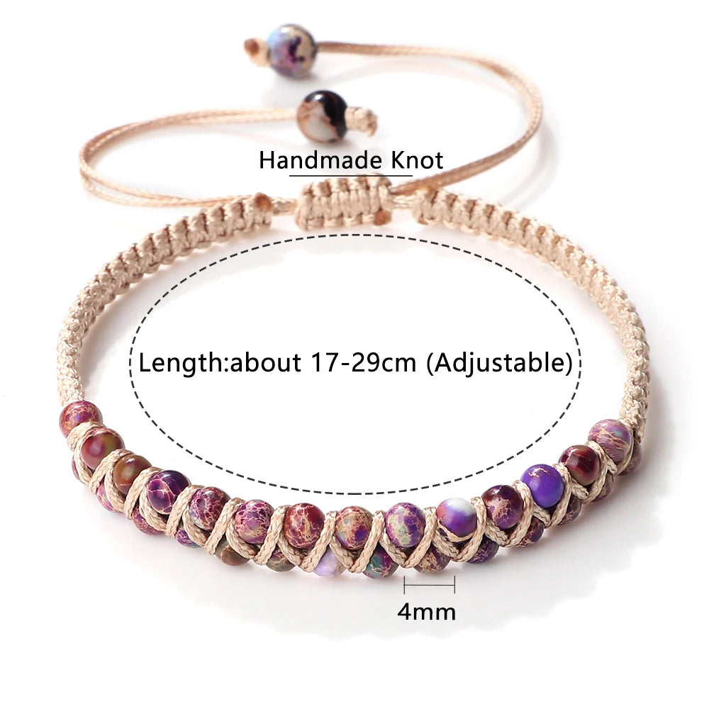 luckacco vintage 4mm natural stone beads bracelets & bangles for women men handmade adjustable braided rope chains meditation jewelry