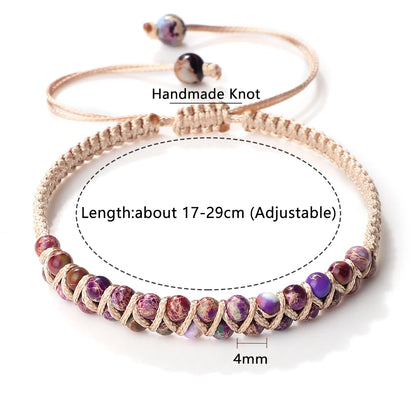 Luckacco Vintage 4mm Natural Stone Beads Bracelets & Bangles For Women Men Handmade Adjustable Braided Rope Chains Meditation Jewelry