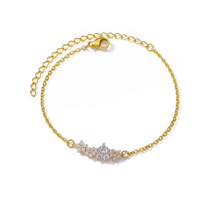 Luckacco Elegant Zircon Flowers Bracelet For Women Girls Charm Gold Color Stainless Steel Plant Bracelets Luxury Designer Jewelry Gifts