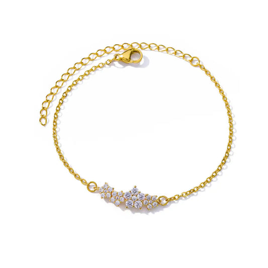 Luckacco Elegant Zircon Flowers Bracelet For Women Girls Charm Gold Color Stainless Steel Plant Bracelets Luxury Designer Jewelry Gifts