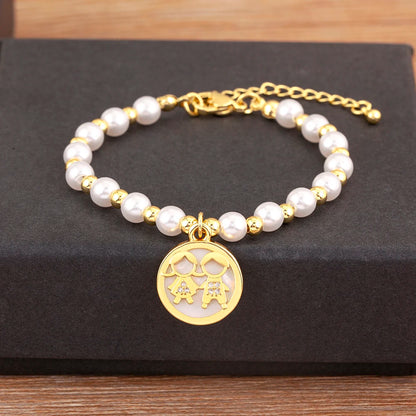 Luckacco Nidin High Quality Round Shape Girl Boy Pearl Beads Zircon Hand Bracelets For Female Son Daughter Cute Jewelry Mother's Day Gift