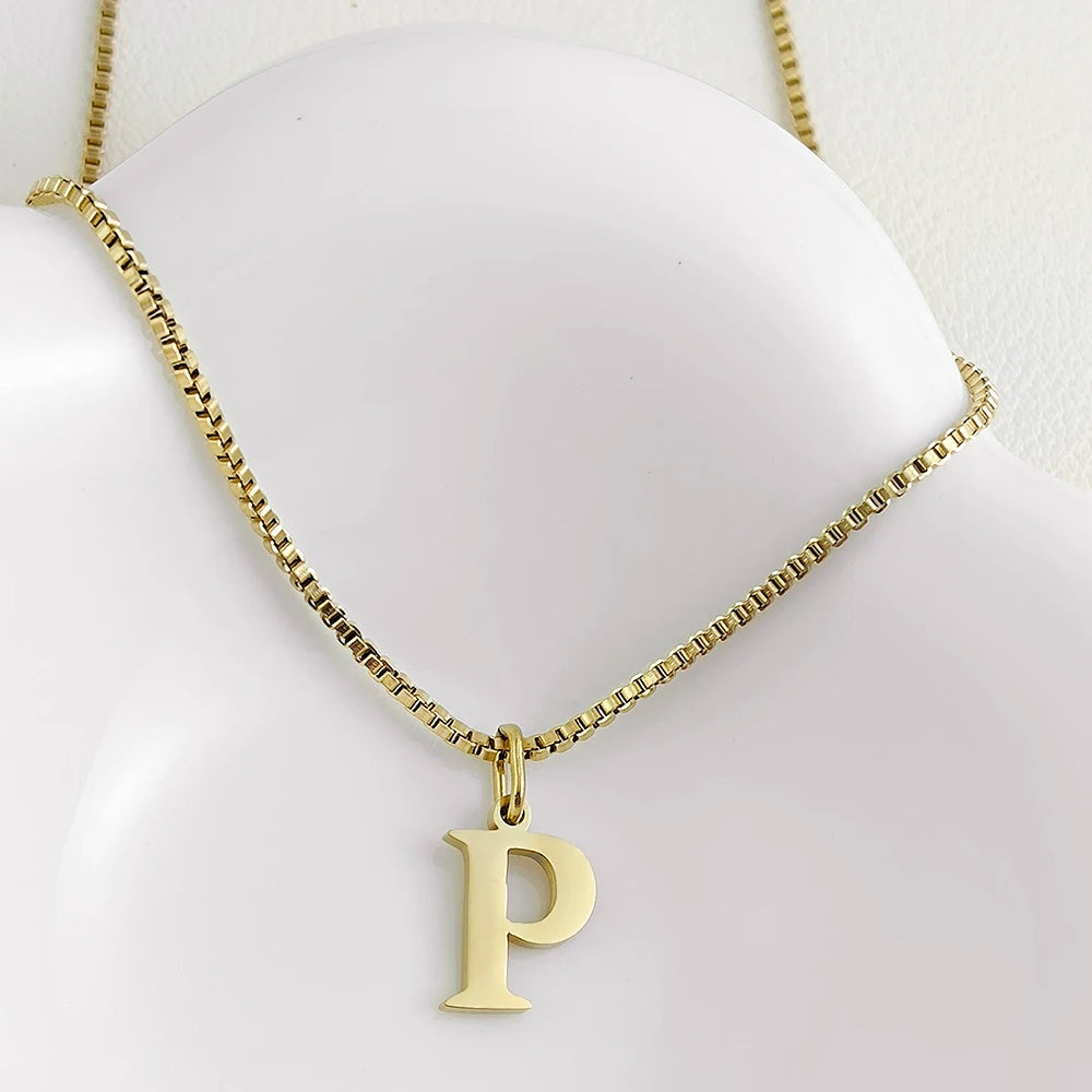 luckacco initial necklace letter pendant chamrs stainless steel necklace jewelry women's necklace box chain choker woman trend 2025 gift