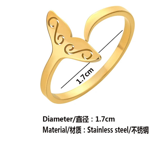 Luckacco Kinitial Stainless Steel Sea Whale Mermaid Fish Tail Knuckle Ring Dainty Jewelry Boho Romantic Anniversary Gift