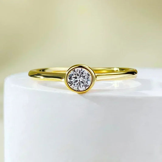 Luckacco 14K Gold Vintage Lab Diamond Ring 100% Real 925 Sterling Silver Party Wedding Band Rings for Women Engagement Jewelry Gift