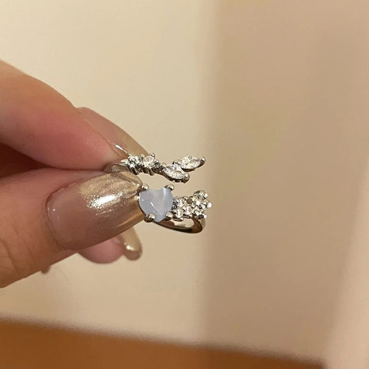 Luckacco 2024 Fashion Jewelry Crystal Rings Heart Adjustable Ring Irregular Geometry Punk Vintage Rings Set for Women Girls