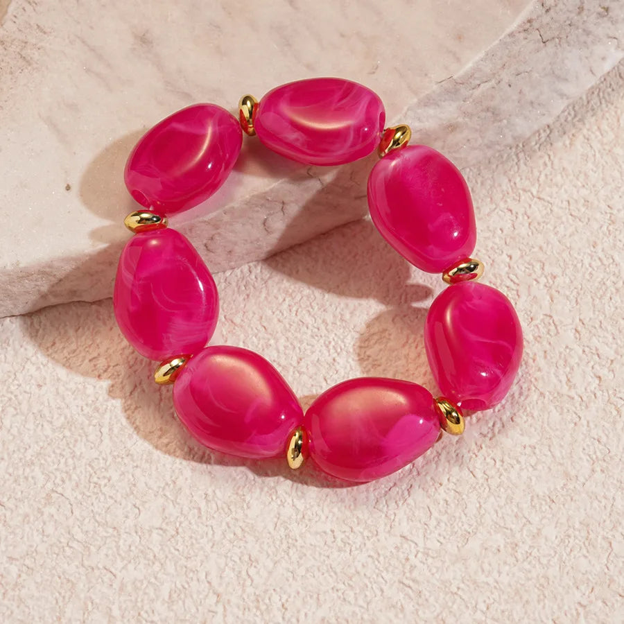 luckacco 7 styles trendy splicing acrylic round beads bracelets bohemian thick irregular resin elastic bangles retro jewelry for women f