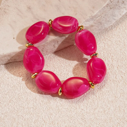 Luckacco 7 Styles Trendy Splicing Acrylic Round Beads Bracelets Bohemian Thick Irregular Resin Elastic Bangles Retro Jewelry for Women F