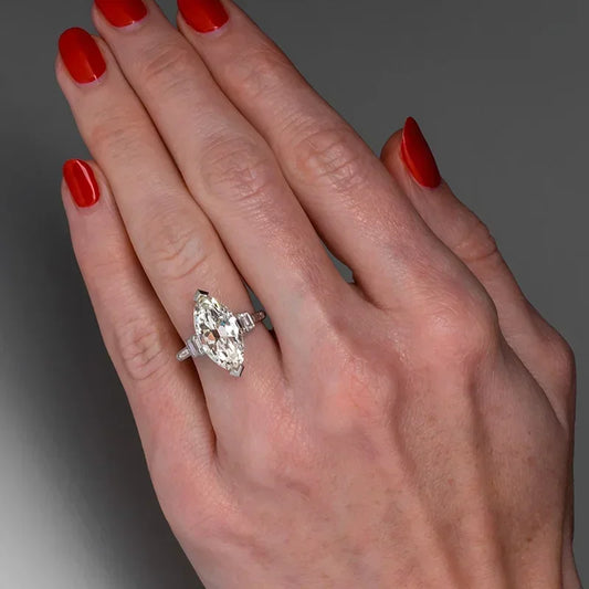 Luckacco Crystal Marquise Cubic Zircon Female Rings Geometric Fashion Contracted Design Wedding Engagement Bands Jewelry for Women