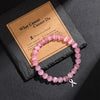 Luckacco Handmade Cat Eye Stone Bracelet Opal Quartz Pink Ribbon Beads Charm Bracelets for Women Breast Cancer Awareness Jewelry Gift