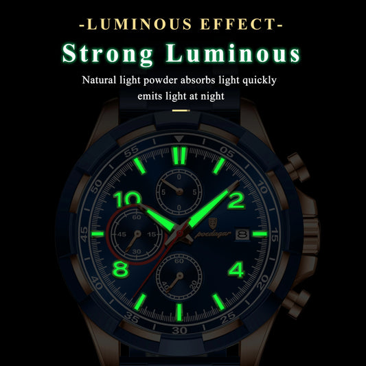 Luckacco POEDAGAR Trendy Men's Watch Luminous Waterproof Stainless Steel Male Watch Chronograph Date Sports Quartz Watches For Men Reloj