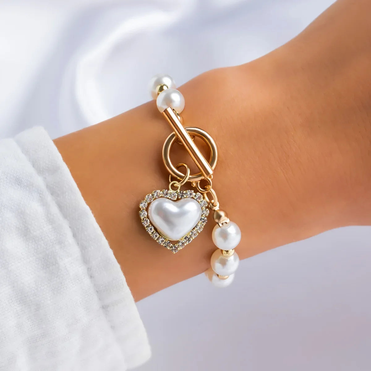 luckacco 4pcs set imitation pearl chain beaded bracelet for women new temperament gold color stainless steel bangle jewelry accessories