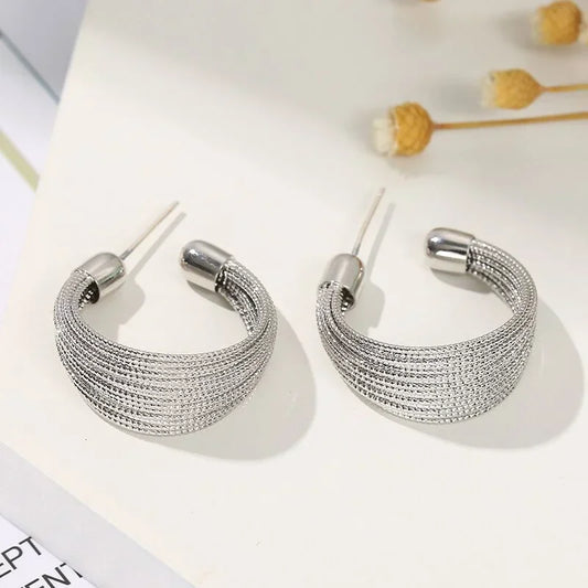 Luckacco Minimalist Silver Color Multilayer Lines Rings For Women Modern Fashion Female Finger-rings Versatile Jewelry Bulk