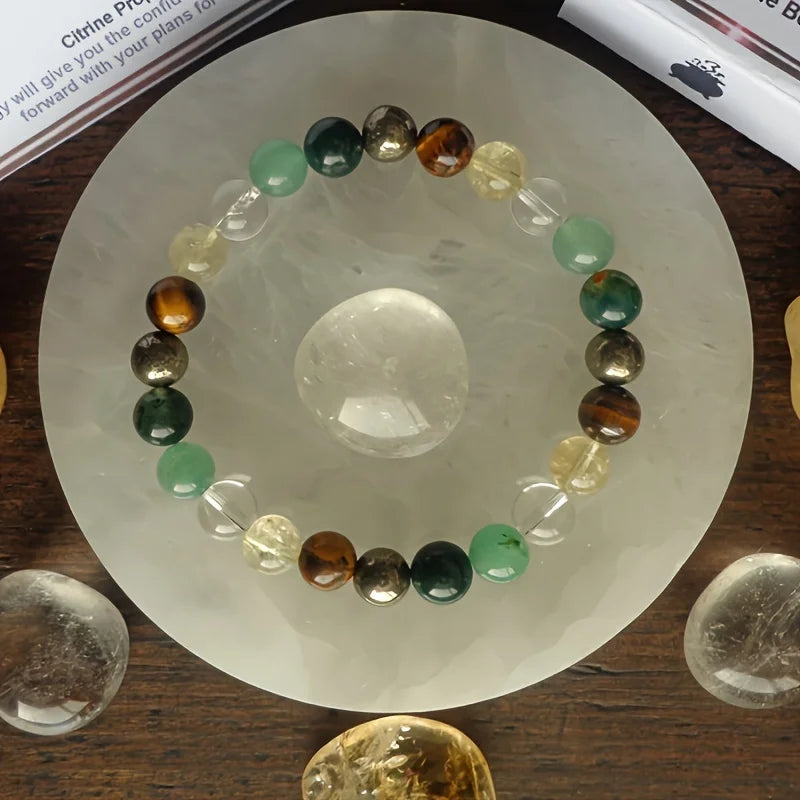 luckacco abundance bracelet clear quartz citrine tiger eye stone pyrite moss agate green aventurine bohemian healing jewelry bracelet