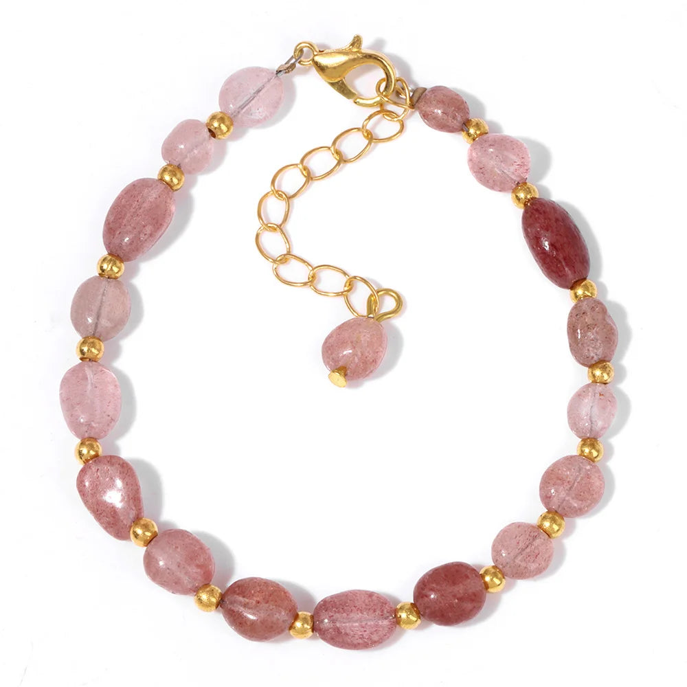 luckacco natural crystal gravel stone bracelets for women healing irregular amethysts lapis lazuli rose quartzs chain bracelet jewelry