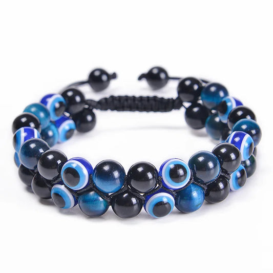 Luckacco Fashion Men Tiger Eye Natutal Stone Beaded Braided Bracelet Bangles Handmade Double Layer Lapis Lazuli Bracelets Hommes