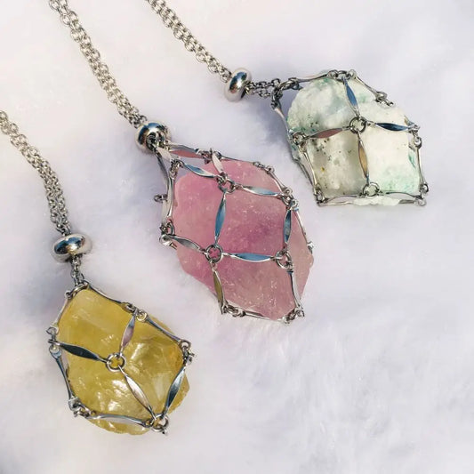 Luckacco Stainless Steel Crystal Holder Cage Necklace Silver Color Interchangeable Stone Holder Necklace Necklace Accessories Gold Color