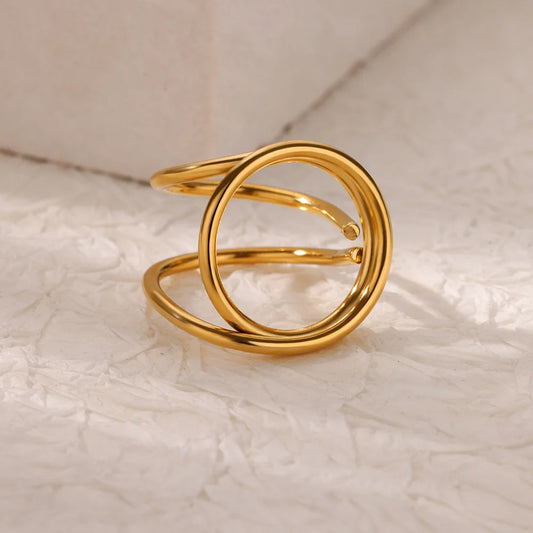 Luckacco Double Heart Rings For Women Gold Color Stainless Steel Open Adjustable Ring Female Fashion Party Wedding Aesthetic Jewelry Gift
