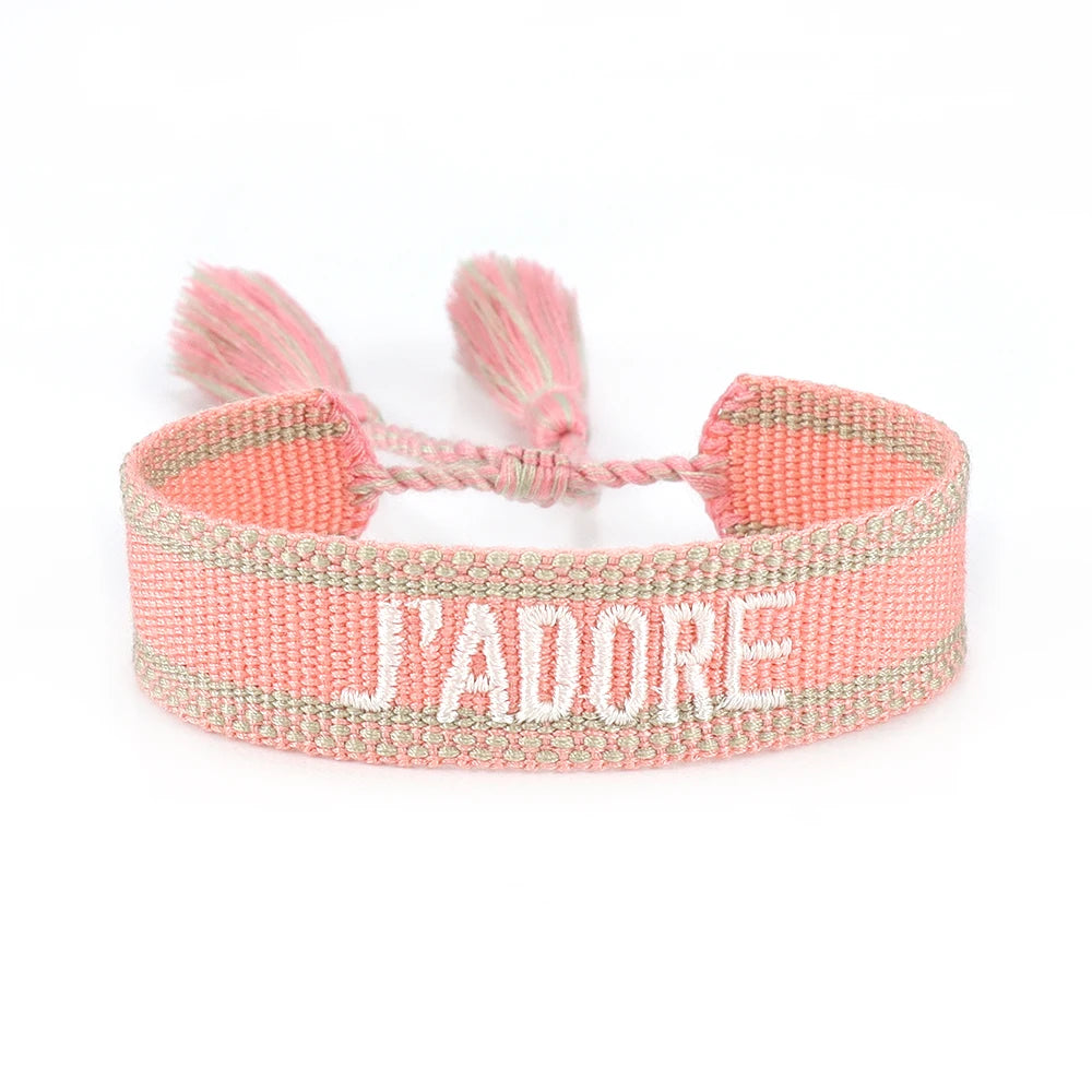 luckacco rhinestone embroidery woven bracelets adjustable rope stackable bangle for women