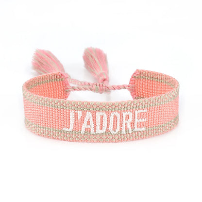 Luckacco Rhinestone Embroidery Woven Bracelets Adjustable Rope Stackable Bangle For Women