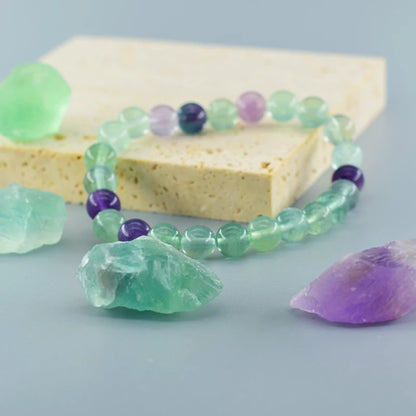 Luckacco Fluorite Bracelet with Natural Stones 6 8 10mm Beads Charm Jewelry for Women Amethyst Crystal Agates Beads Energy Healing Bangle