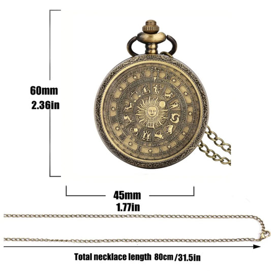 Luckacco Bronze Vintage Tarot Commemorative Pattern Pocket Watch Constellation Lucky Sun Moon Necklace Memorial For Male Kids Relogio Saa