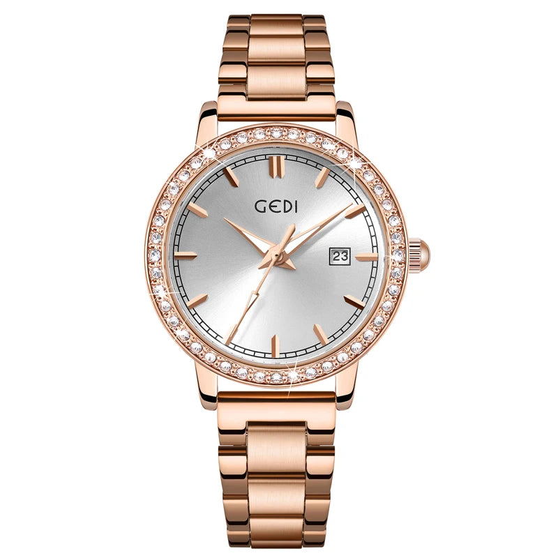 luckacco light luxury stainless steel women's watch calendar waterproof high-end watch ladies quartz watch