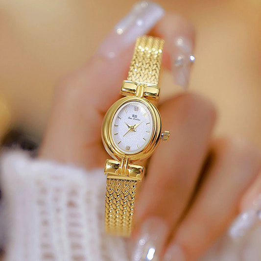 Luckacco BS Original Brand Watch For Woman Oval Gold Mesh Strap Vintage Watch Women Ladies Quartz Watches Luxury Birthday Gifts Women