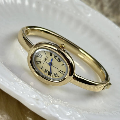 Luckacco Luxury Women Roman Oval Dial Quartz Watch Brand Luxury Gold Color Bangle Wristwatch Relogio Feminino Gifts Clock Montre Femme