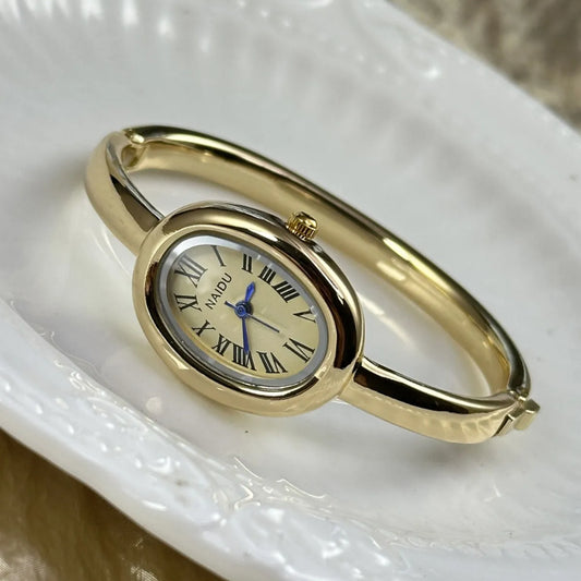 Luckacco Luxury Women Roman Oval Dial Quartz Watch Brand Luxury Gold Color Bangle Wristwatch Relogio Feminino Gifts Clock Montre Femme