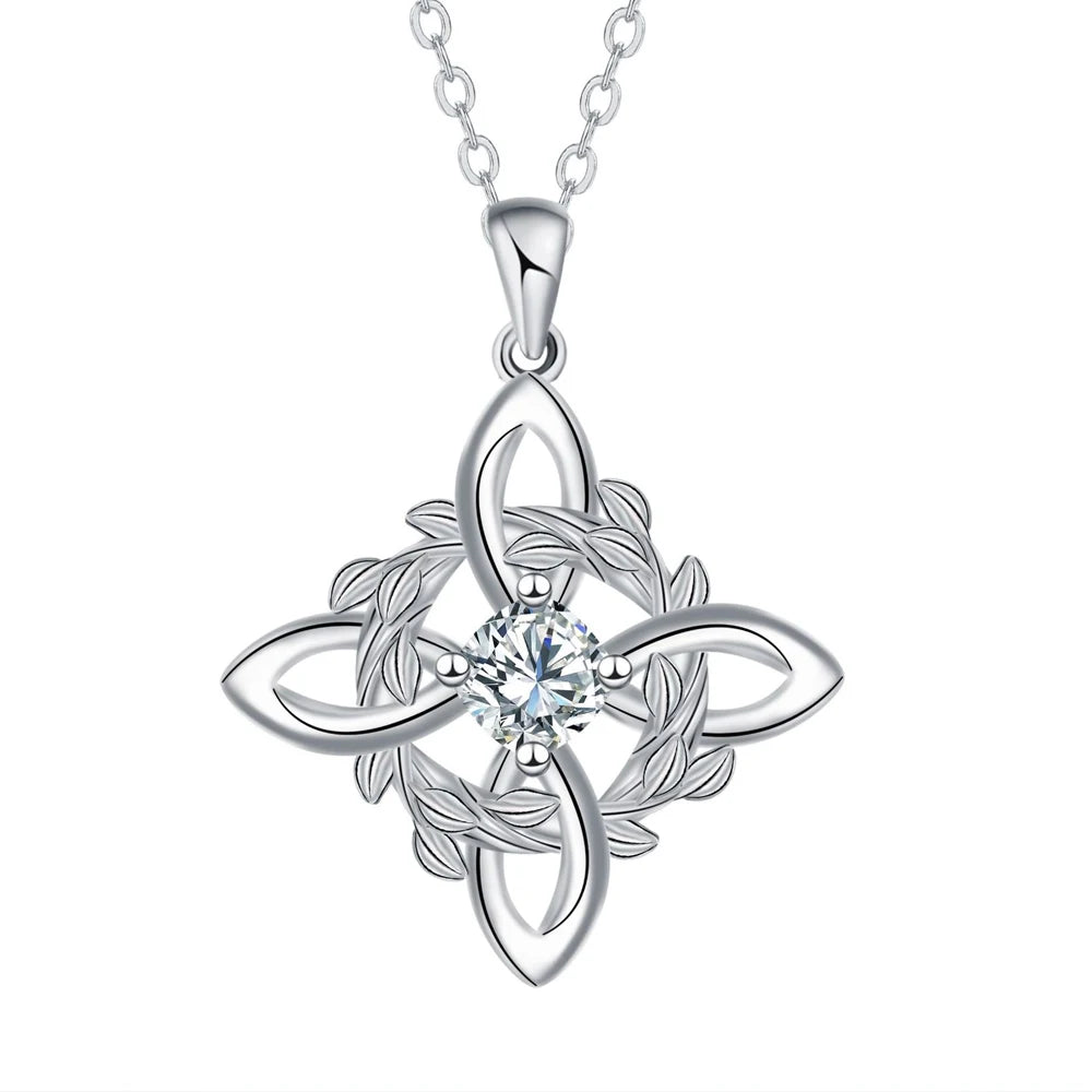 luckacco 925 thai silver classic witch knot necklace with zircons trinity knot good luck cz charm wiccan symbol protection jewelry