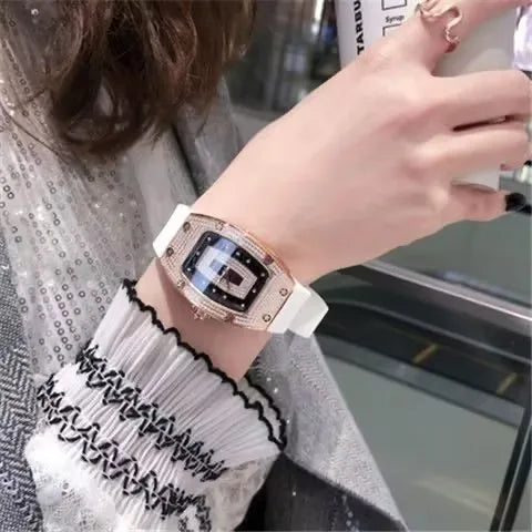 Luckacco 2025 New Fashion Women Luxury Tonneau Watches Womens Crystal Silicone Jelly Quartz Watch Gift Relogio Feminino Ladies Wristwatch