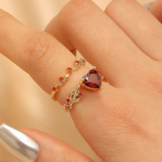 Luckacco Vintage Double Crystal Heart Ring Jewelry 2025 Trending New Fashion Zircon Heart Set Rings For Women Jewellery Anel Bague Gifts